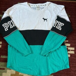 PINK Victoria's Secret Green and Black Long Sleeve Tee